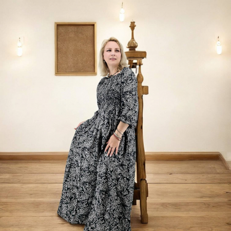 Rochie lungă de vară cu mânecă 3/4 și imprimeu floral abstract [2]