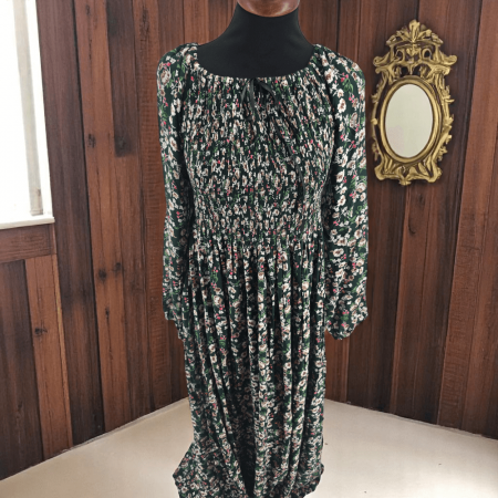 Rochie lungă de vară cu mânecă 3/4 și imprimeu floral verde [1]