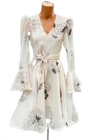 Rochie “Delicate Bloom” cu mâneci bufante și cordon în talie [1]