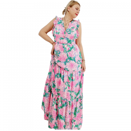 Rochie lunga din vascoza roz [5]