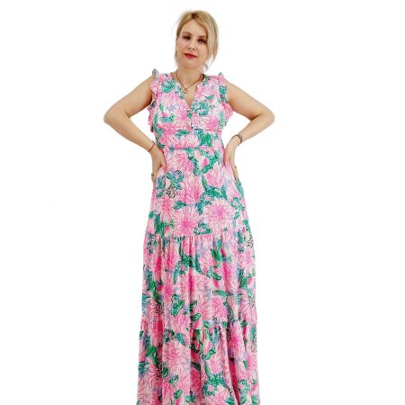 Rochii Elegante - Rochie lunga din vascoza roz