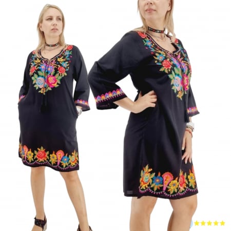 Рокли с бродерия - Rochie neagra cu Broderie Danuta 2