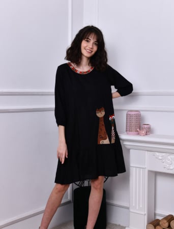 Елегантни рокли - Rochie neagra midi cu 2 girafe