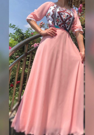 Rochii Elegante - Rochie stilizata cu motive traditionale lunga Magdalena