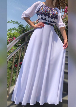 Rochii Elegante - Rochie stilizata cu motive traditionale lunga Magdalena