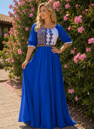 Rochii Elegante - Rochie stilizata cu motive traditionale lunga Magdalena