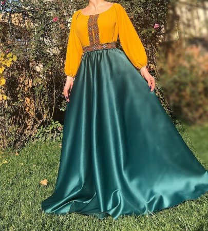 Rochii Elegante - Rochie stilizata cu motive traditionale lunga Margareta
