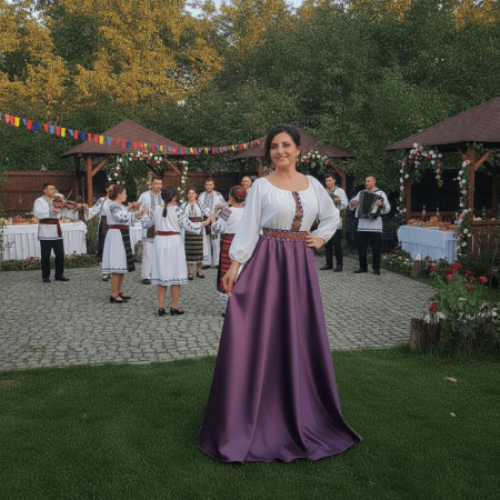 Rochii Elegante - Rochie stilizata cu motive traditionale lunga Margareta