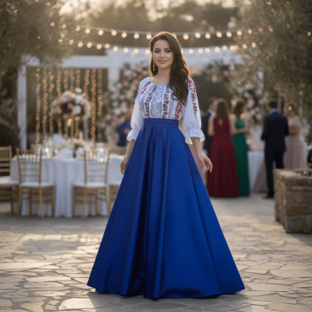 Rochii Elegante - Rochie stilizata cu motive traditionale lunga Simina