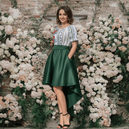 Елегантни рокли - Rochie stilizata traditional asimetica cu maci