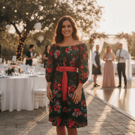 Femei - Rochie Traditionala cu bujori 4