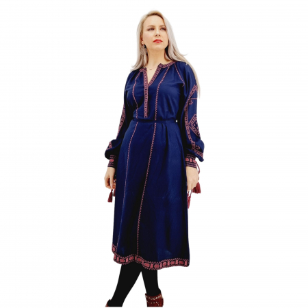 Рокли с бродерия - Rochie Traditionala Lunga cu broderie indigo Matilda
