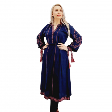Rochie Traditionala Lunga cu broderie indigo Matilda [6]