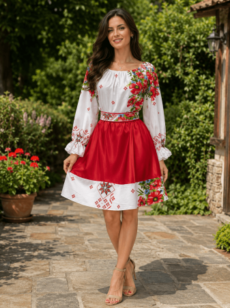 Елегантни рокли - Rochie Traditionala stilizata cu Maci 6