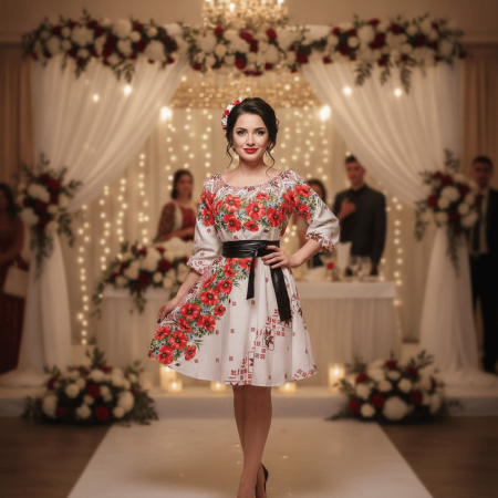 Елегантни рокли - Rochie Traditionala stilizata cu maci