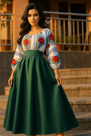 Елегантни рокли - Rochie Traditionala stilizata cu Maci 8