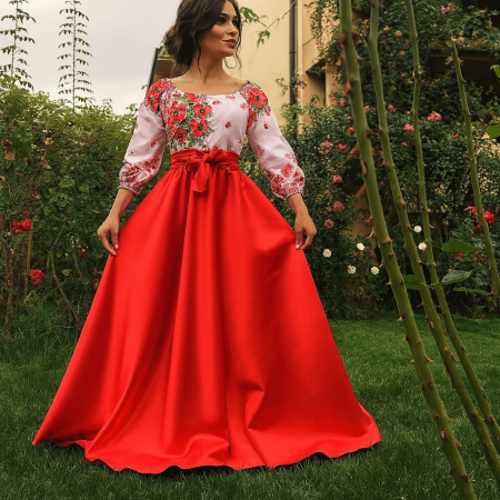 Елегантни рокли - Rochie Traditionala stilizata cu Maci 8