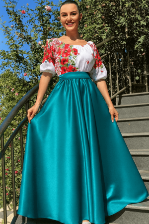 Елегантни рокли - Rochie Traditionala stilizata cu Maci 8