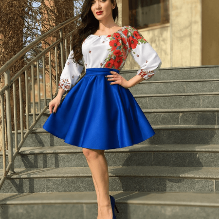 Елегантни рокли - Rochie Traditionala stilizata cu maci 9