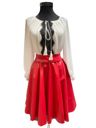 Rochii Elegante - Rochie Traditionala stilizata cu piele ecologica Gabi
