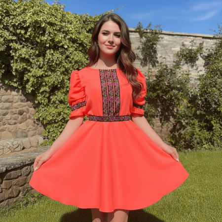 Femei - Rochie Traditionala Trandafira 2 ( Culori de Vara)