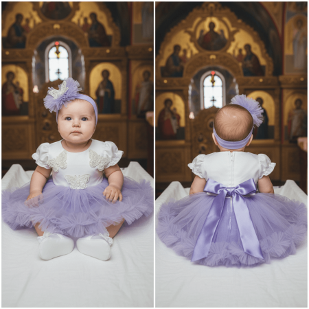 Fetite - Rochita de botez lila si bentita asortata