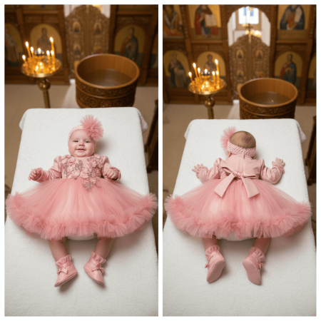 Fetite - Rochita de botez roz  si bentita asortata 2