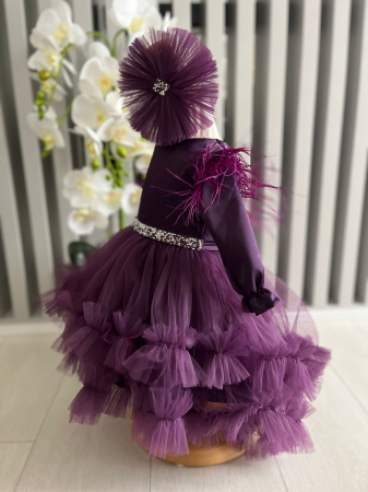 Rochita fetite cu tulle cu balerini si bentita - Cataley - mov [4]