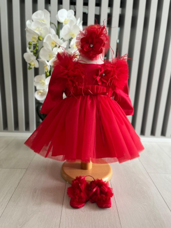 Rochita fetite cu tulle cu balerini si bentita - Cataley - rosu [5]