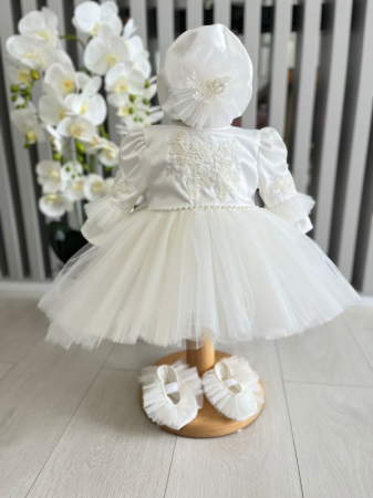 Rochita fetite cu tulle cu balerini si turban - alb [6]