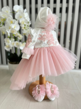 Fetite - Rochita fetite cu tulle cu balerini si turban - roz