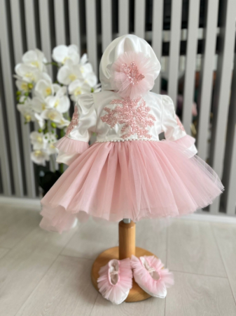 Rochita fetite cu tulle cu balerini si turban - roz [4]
