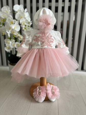 Rochita fetite cu tulle cu balerini si turban - roz [1]