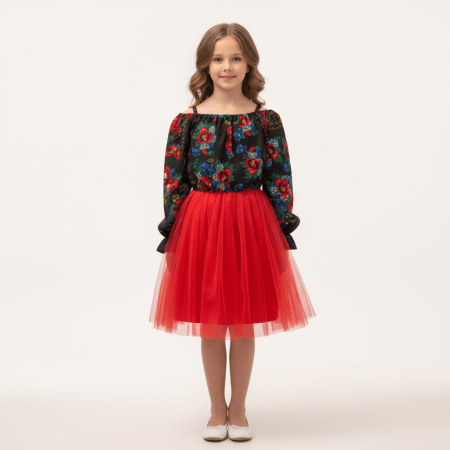 Традиционни детски дрехи - Rochita fetite stilizata traditional cu tulle 3