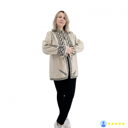 Sacou Traditional Crem cu broderie neagra - Unisex [2]