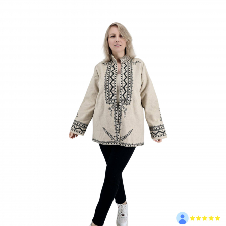Sacou Traditional Crem cu broderie neagra - Unisex [5]