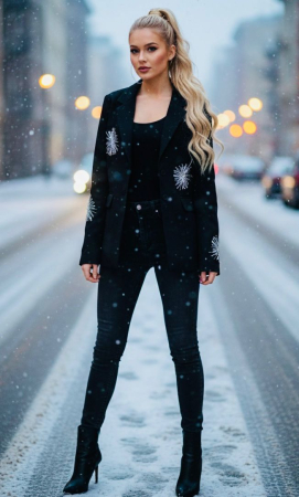 Sacouri - Sacou negru elegant cu aplicatii stralucitoare