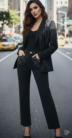 Femei - Sacou negru elegant cu aplicatii stralucitoare 2