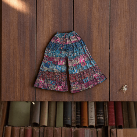 Pantaloni - Șalvari din mătase cu imprimeu patchwork etnic