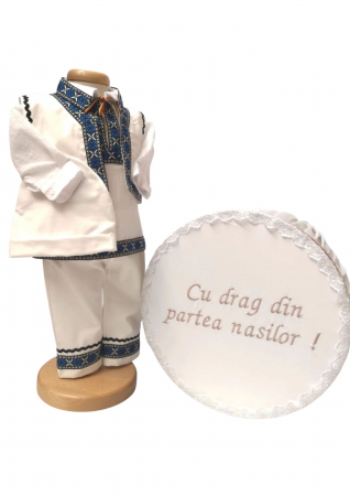 Set botez - Set Botez Traditional Adi – 2 piese / costumas traditional si cufar brodat botez