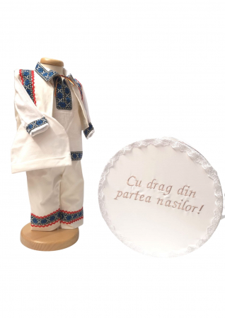 Set botez - Set Botez Traditional Adi 4 – 2 piese / costumas traditional si cufar brodat botez