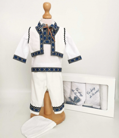Кръщене - Set Botez Traditional Adi 5 – 2 piese / costumas traditional si trusou brodat