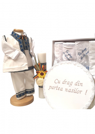Set botez - Set Botez Traditional Adi - 3 piese / costumas traditional, cutie brodata si trusou brodat