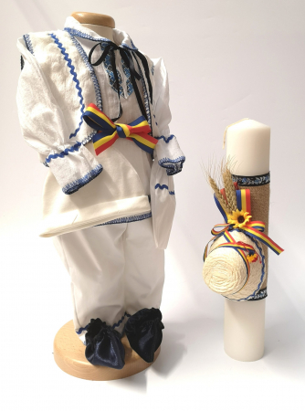 Set botez - Set Costum National Victoras 7 si Lumanare Botez Traditional