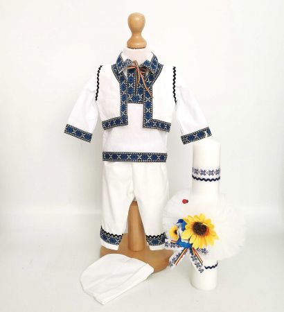 Кръщене - Set Botez Traditional Adi 6 – 2 piese / costumas traditional si lumanare Botez Traditional