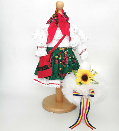 Set botez - Set Botez Traditional – Costum Traditional Fetite Floral 2 - 2 piese / costumas si lumanare