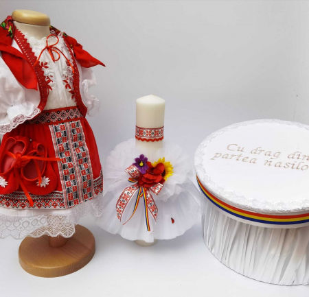 Set botez - Set Botez Traditional Marina 11 - 3 piese / costumas, lumanare si cufar