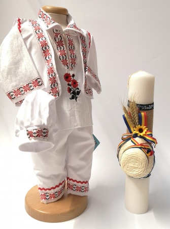 Комплект за кръщене - Set Costum National pentru baieti Raul 5: lumanare si costumas
