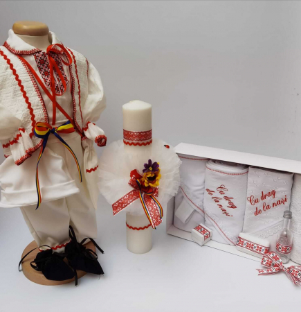 Set botez - Set Botez Traditional Raul 15 - 3 piese / Botez Traditional : costumas , trusou si lumanare