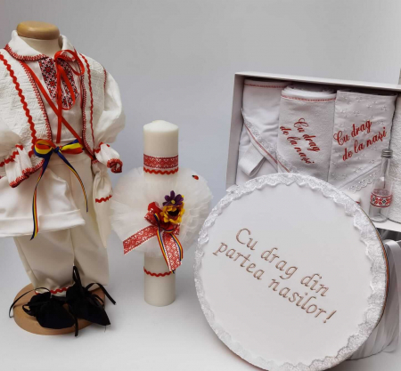 Set botez - Set Botez Traditional Raul 18 - 4 piese / costumas, trusou, lumanare si cufar